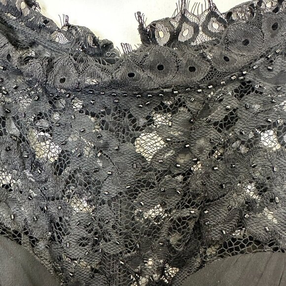 Aidan Mattox 100% Silk Long Black Maxi Dress Evening Gown Wedding Chiffon Beaded - Picture 6 of 15